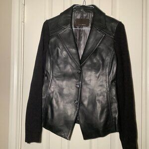 North Beach Women’s Sweater sleeves Leather Zip Blazer Sz M 